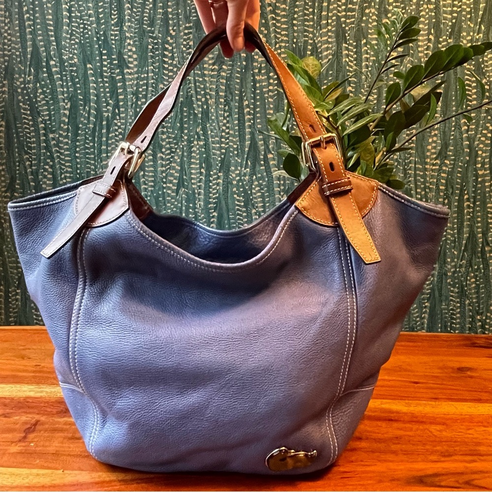 Large periwinkle leather Dooney & Bourke Valerie Tote bag.